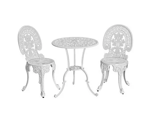 Gardeon 3PC Patio Furniture Outdoor Bistro Set Dining Chairs Aluminium White