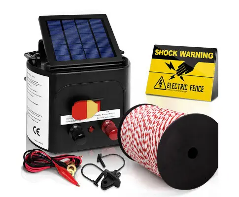 Giantz Electric Fence Energiser 5km Solar Powered Charger + 500m Rope