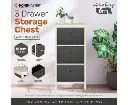 Home Master 3 Drawer Pine Wood Storage Chest Grey Fabric Baskets 37 x 80cm