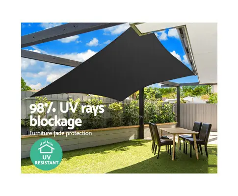 Instahut Shade Sail 6x7m Rectangle 280GSM 98% Black Shade Cloth