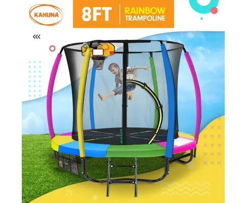 Kahuna 8ft Outdoor Trampoline Kids Children With Safety Enclosure Mat Pad Net Ladder Basketball Hoop Set