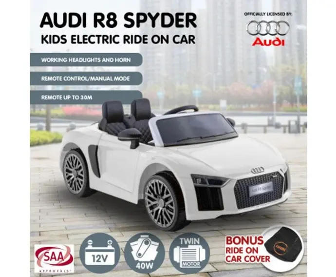 Kahuna R8 Spyder Audi Licensed Kids Electric Ride On Car Remote Control - White