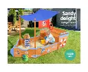 Keezi Kids Sandpit Wooden Boat Sand Pit with Canopy Bench Seat Beach Toys 165cm