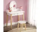 Keezi Kids Vanity Makeup Dressing Table Chair Set Wooden Leg Drawer Mirror White