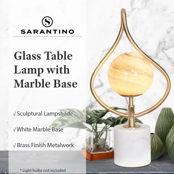 SARANTINO SCULPTURAL ORANGE GLASS TABLE LAMP WITH WHITE MARBLE BASE