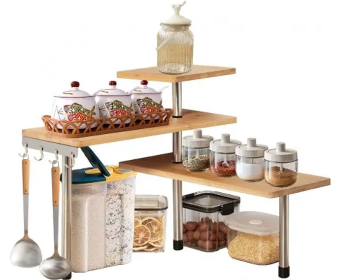 CARLA HOME 3 Tier Corner Shelf Kitchen Spice Rack Organiser with Hooks