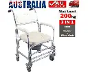 Mobile Shower Toilet Commode Chair Bathroom Aluminum Bedside Footrest Wheelchair