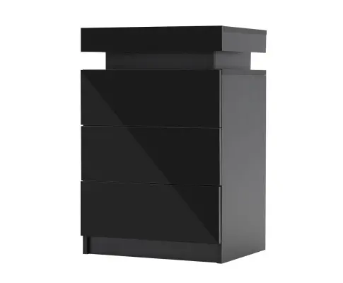 Bedside Table 3 Drawers RGB LED Bedroom Cabinet Nightstand Gloss GLORY BLACK