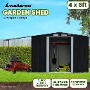 WALLAROO 4X8FT ZINC STEEL GARDEN SHED WITH OPEN STORAGE - BLACK