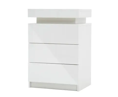 Bedside Table 3 Drawers RGB LED Bedroom Cabinet Nightstand Gloss GLORY WHITE