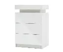 Bedside Table 3 Drawers RGB LED Bedroom Cabinet Nightstand Gloss GLORY WHITE