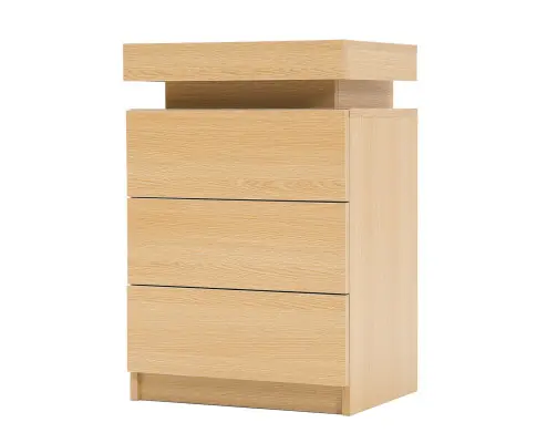 Bedside Table 3 Drawers RGB LED Bedroom Cabinet Nightstand Gloss GLORY OAK