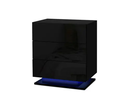 Artiss Bedside Table LED 3 Drawers - MORI Black