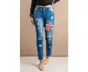 Azura Exchange Stripes and Stars Patches Ripped Jeans - L