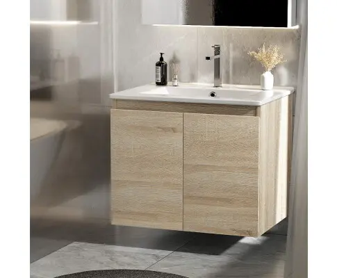 Cefito Vanity Unit Basin Cabinet Storage Bathroom Wall Mounted Ceramic 600mm Oak