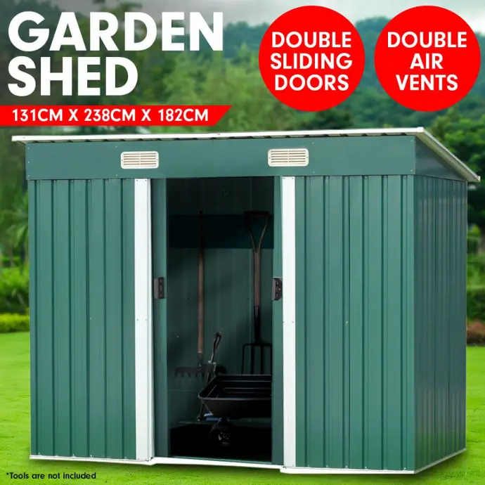 4FT X 8FT GARDEN SHED FLAT ROOF OUTDOOR STORAGE - GREEN