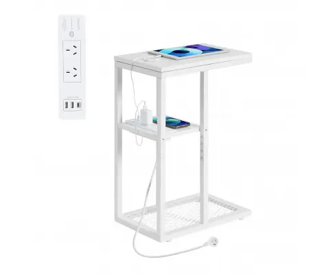 Bedside Table with Power - Chic Look, White