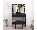 Fidel Vanity Set with Cushioned Stool and Lighted Mirror- Black