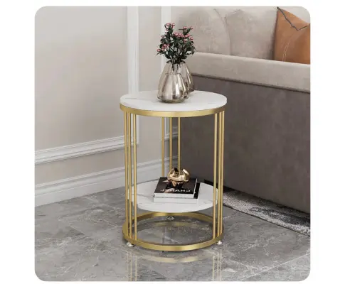 Interior Ave Cleo Gold Two Shelf Stone Side Table