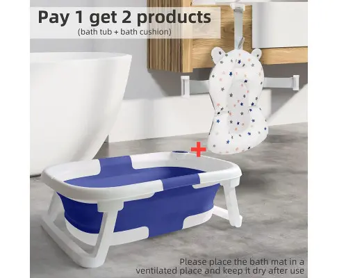 Baby Bath Tub Foldable Newborn, Plastic Seat Cushion