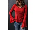 Azura Exchange V Neck Bell Sleeve Knit Top - L