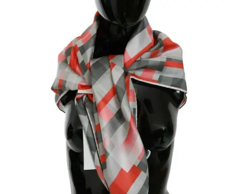 C’N’C COSTUME NATIONAL Gray Red Checkered Silk Scarf One Size Women