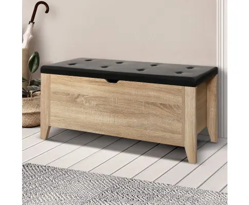 Artiss Storage Ottoman Blanket Box Leather Oak