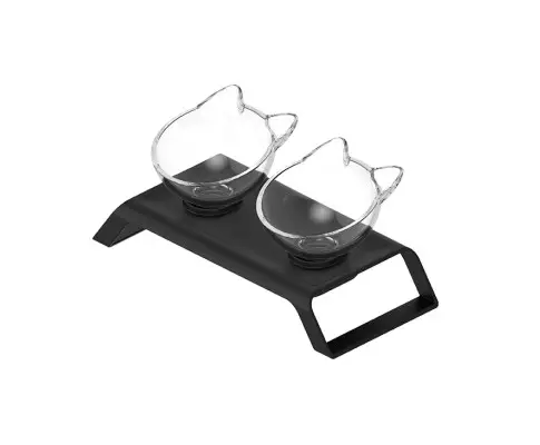 2x200ml Elevated Cat Bowl Stand - Double Dinner Pet Kitten Food Twin Feeder