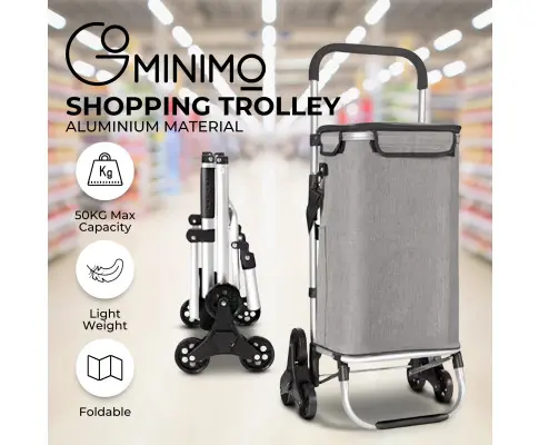 GOMINIMO Foldable Aluminum Shopping Trolley Cart with Tri-Wheel (Grey)