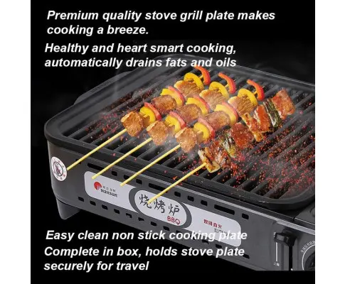 Portable Gas BBQ Stove with PRO Grill Plate Outdoor Barbecue Cooking Burner Kit