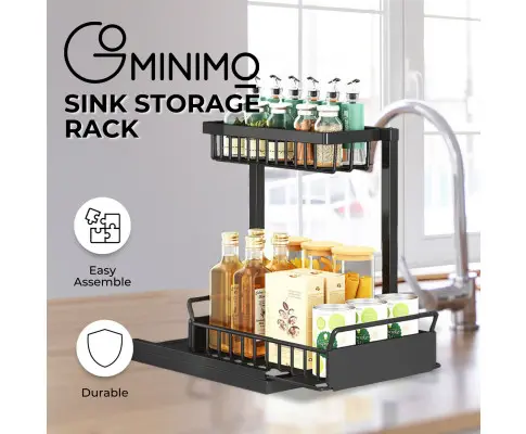 GOMINIMO 2 Tier Multi-purpose Under Sink Storage Rack (Black)