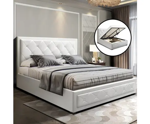 Artiss Bed Frame Double Size Gas Lift White TIYO