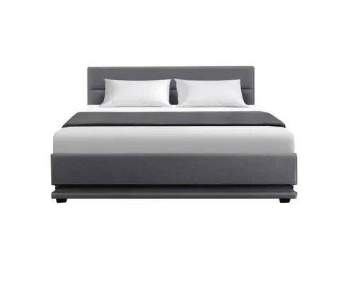 Artiss Bed Frame Queen Size LED Gas Lift Grey LUMI