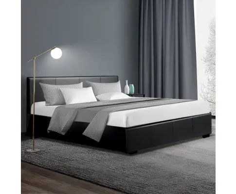 Artiss Bed Frame Queen Size Gas Lift Black NINO