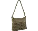 Pierre Cardin Womens Leather Perforated Cross Body Bag w/ Stud Detailing Travel - Olive