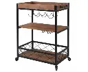 EKKIO 3 Tiers Kitchen Serving Wine Cart Trolley with Wine Rack (Walnut)