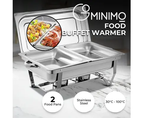 GOMINIMO 9L Chafing Dish Stainless Steel Food Buffet Warmer Pan (2x4.5L Dual Trays)