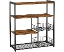 VASAGLE Baker's Rack Kitchen Island with 2 Metal Mesh Baskets Shelves and Hooks Industrial Style Rustic Brown