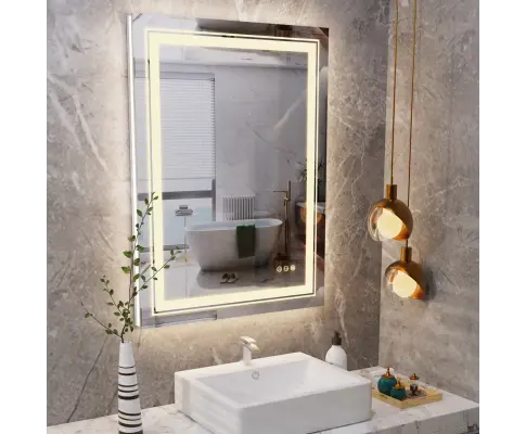 Interior Ave - LED Rectangle Frameless Salon / Bathroom Wall Mirror - 90 x 70cm