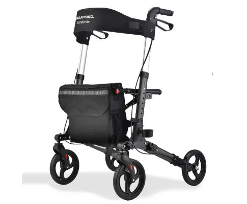 EQUIPMED Foldable Aluminium Walking Frame Rollator with Bag and Seat, Titanium Colour