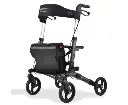 EQUIPMED Foldable Aluminium Walking Frame Rollator with Bag and Seat, Titanium Colour