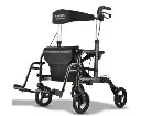 EQUIPMED 2-in-1 Foldable Aluminium Walking Frame Rollator and Transit Wheelchair with Bag, Titanium colour