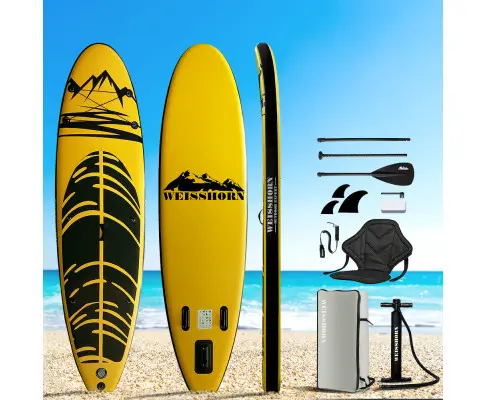 Weisshorn Stand Up Paddle Board 10.6ft Inflatable SUP Surfboard Paddleboard Kayak Surf Yellow