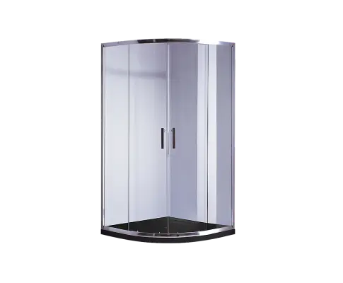 90 x 90cm Chrome Rounded Sliding 6mm Curved Shower Screen with Black Base