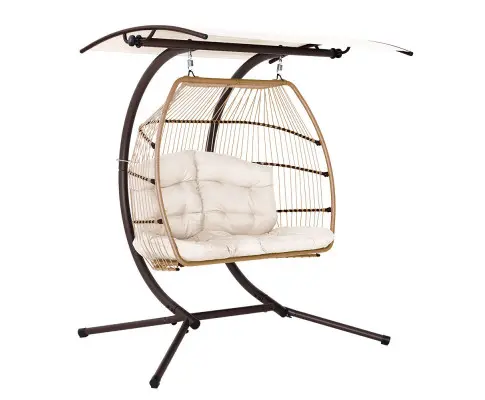 Gardeon Outdoor Egg Swing Chair Wicker Furniture Pod Stand Canopy 2 Seater Latte