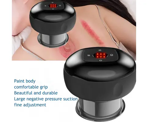 12 levels Electric Cupping Therapy Smart Scraping Massager Red Light Heating Body Slimming Black