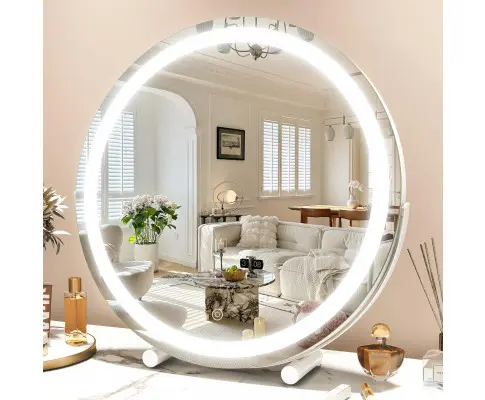 45cm Large Makeup Desk Mirror Lights Round LED Makeup Make up Mirror Bedroom Tabletop Touch Control White