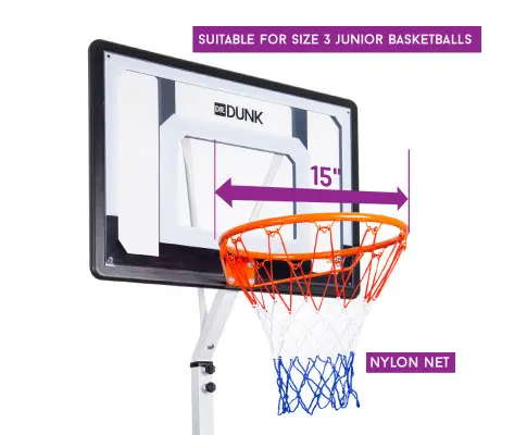 Dr.Dunk Portable Basketball Hoop Stand System Height Adjustable Net Ring Kids