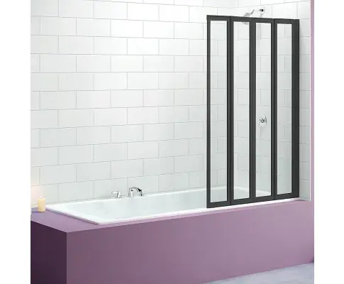 4 Fold Black Folding Bath Shower Screen Door Panel 1000 x 1400mm