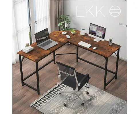 EKKIO L-Shaped Corner Computer Desk with CPU Stand (Brown)